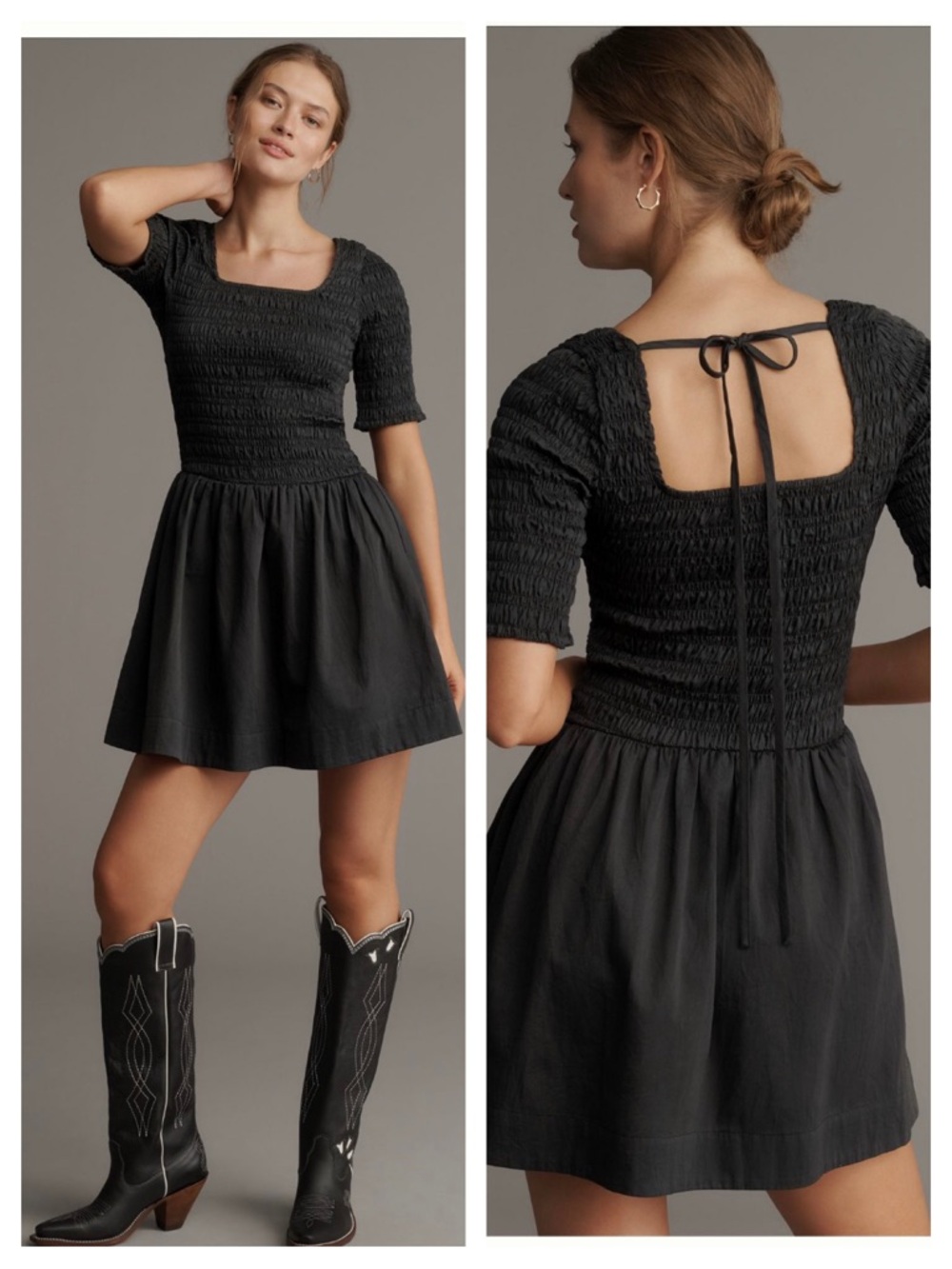 Anthropologie x Damson Madder Coquette Black Smocked Mini Dress NWT 8 LBD Fall